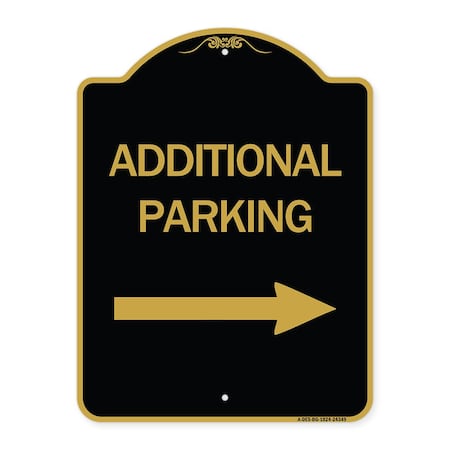 Additional Parking Sign Right Arrow, Black & Gold Aluminum Architectural Sign